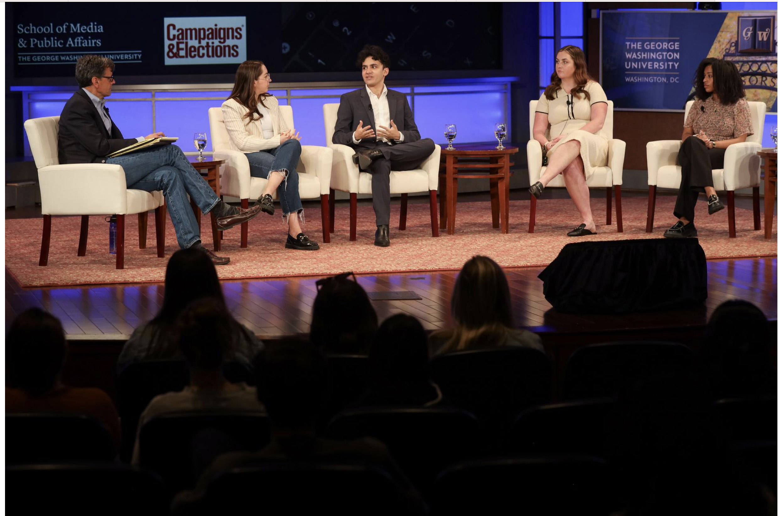 From left: Peter Loge, Madeline Twomey, Nicholas Anastácio, Liz Ring and Sonia Howell. (Lily Speredelozzi/GW Today)