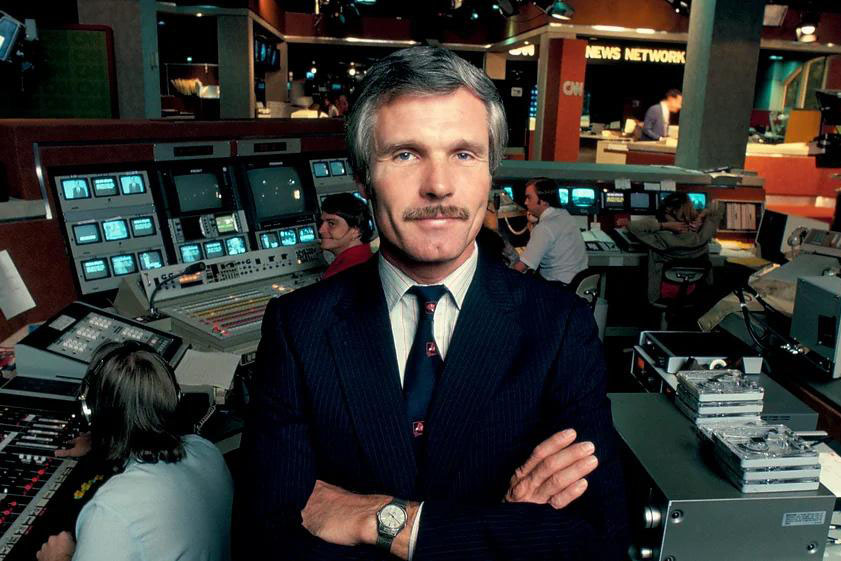Ted Turner in a news room