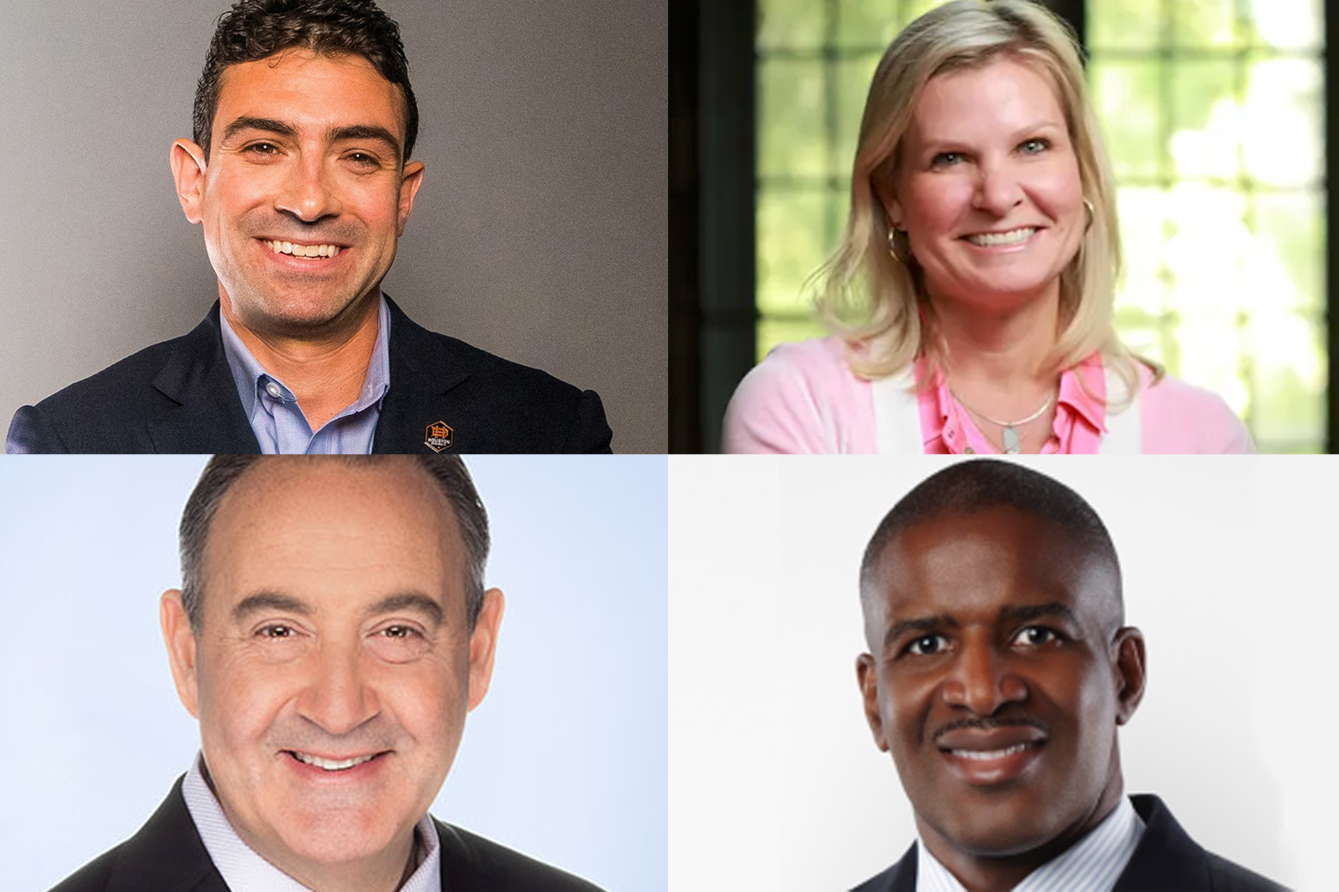 Clockwise from top left, Ted Segal, Stacie Lissette, Kevin Brown and Jonathan Perlin are joining the GW Board of Trustees. Pictured below, outgoing trustee Avram "Ave" Tucker.