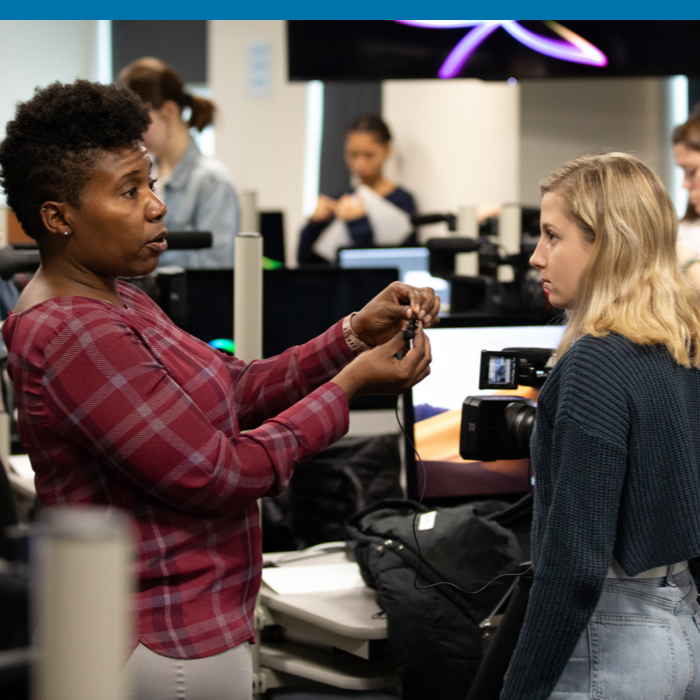 Student working in the control room during an event 