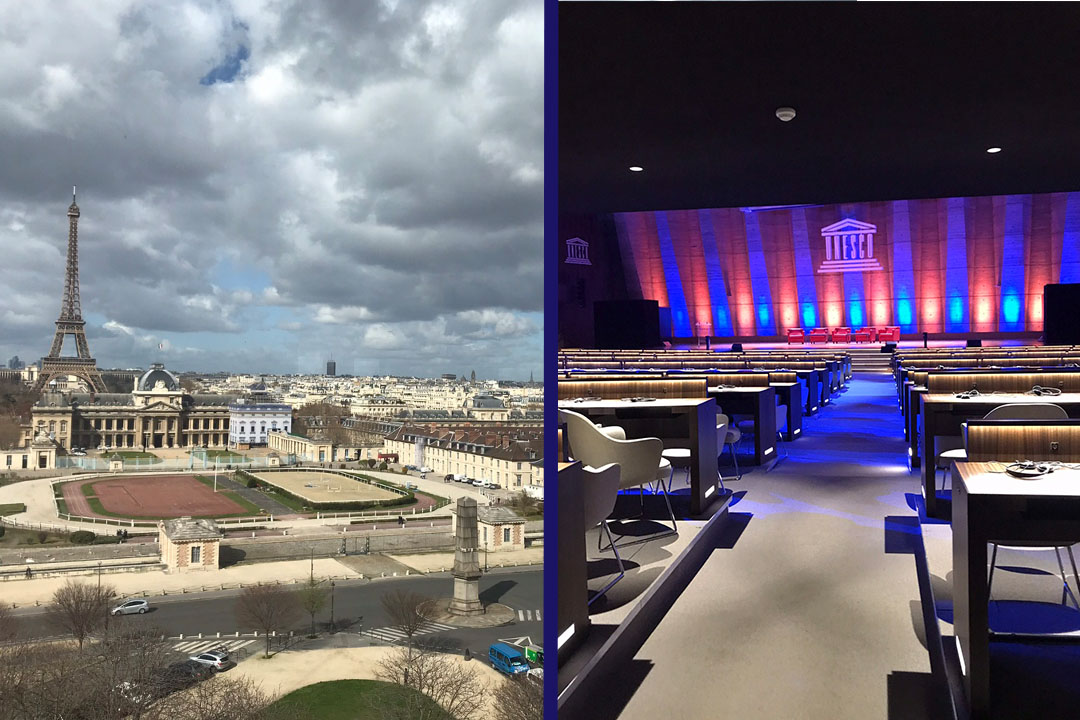 View of Paris from UNESCO and UNESCO's meeting room for member states