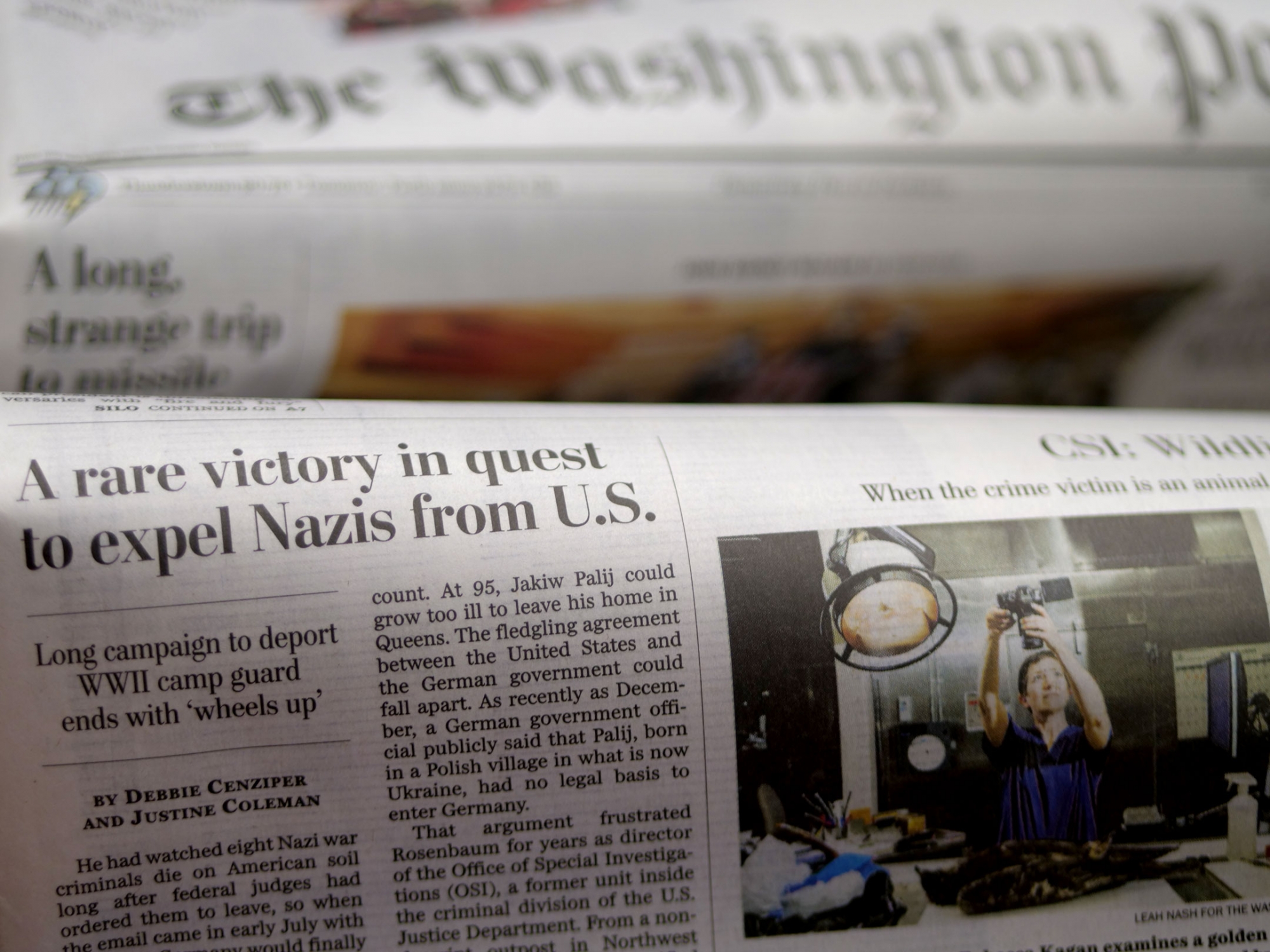Front page of The Washington Post with bylines visible for Justine Coleman and Professor Debbie Cenziper