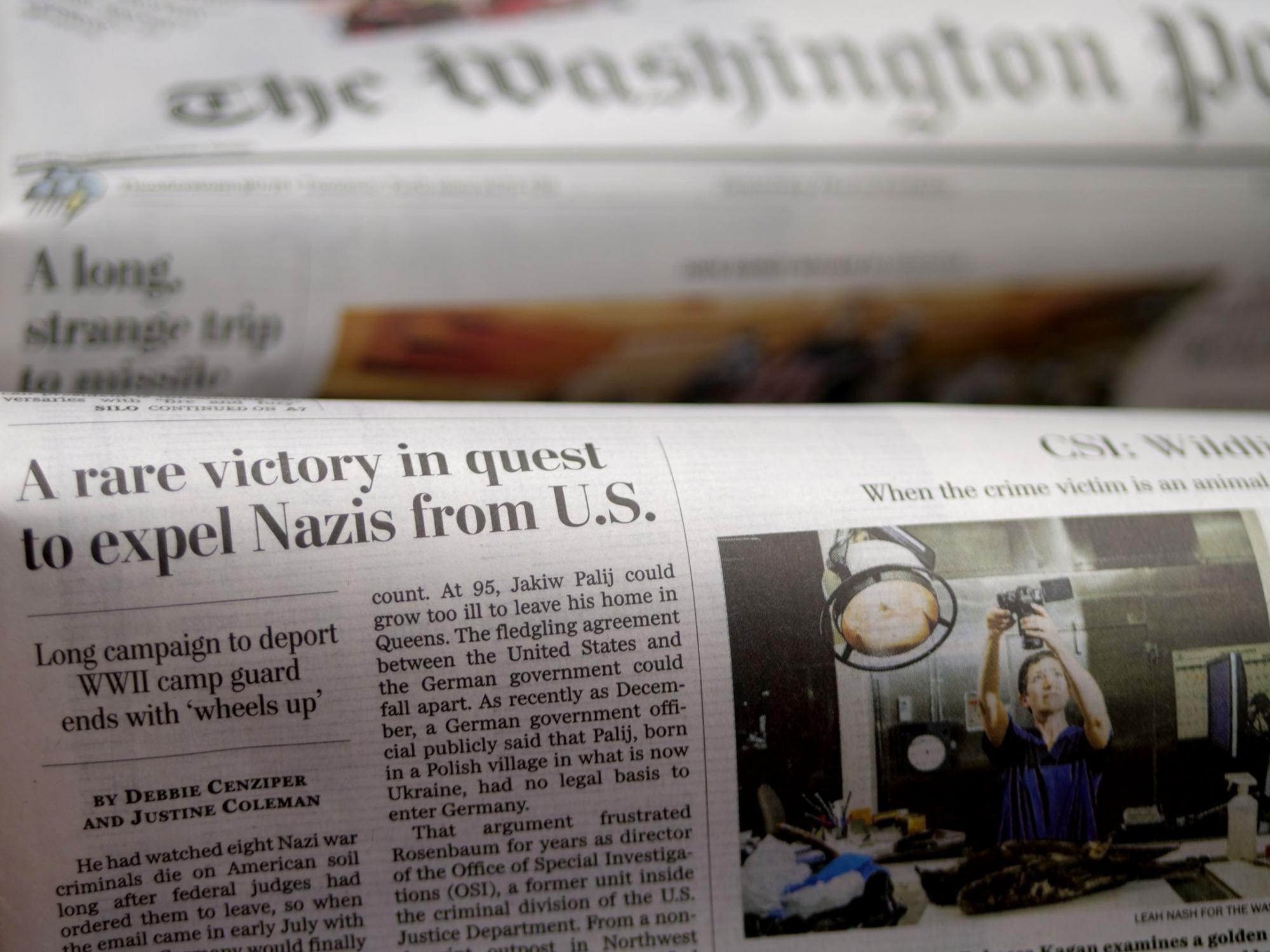 Front page of The Washington Post with bylines visible for Justine Coleman and Professor Debbie Cenziper
