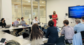 IPDGC Director, Janet Steele presents a brief history of the U.S. press to the Fellows.