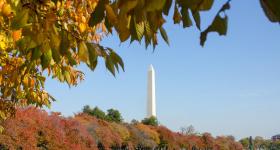 the Washington Monument on a fall day